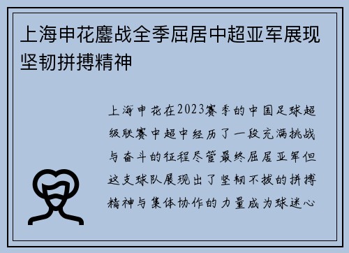 上海申花鏖战全季屈居中超亚军展现坚韧拼搏精神